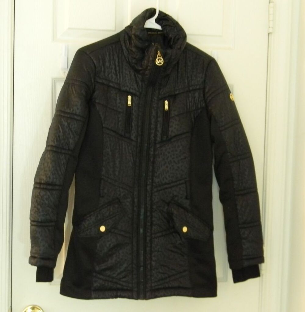Michael Kors Long Black Puffer Style Jacket Coat EUC